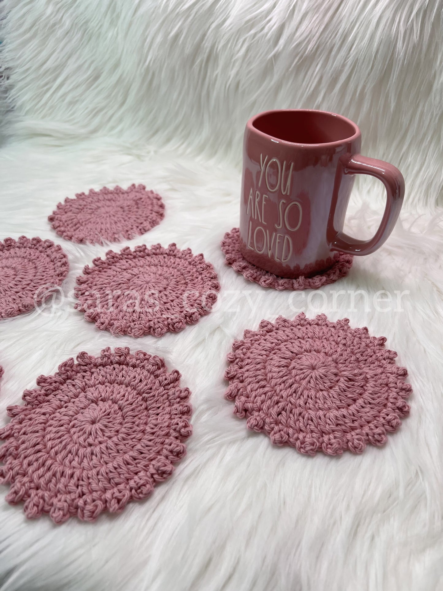 Rose gold round crochet coasters